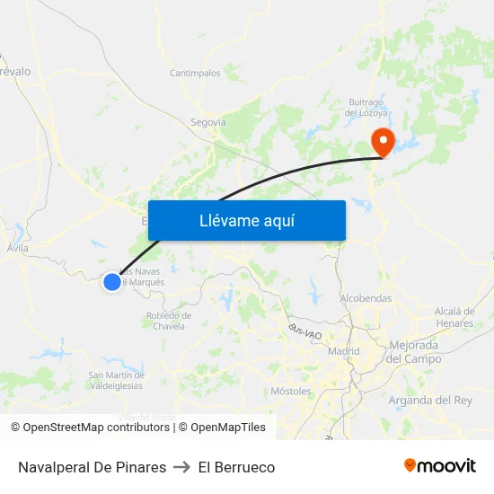 Navalperal De Pinares to El Berrueco map