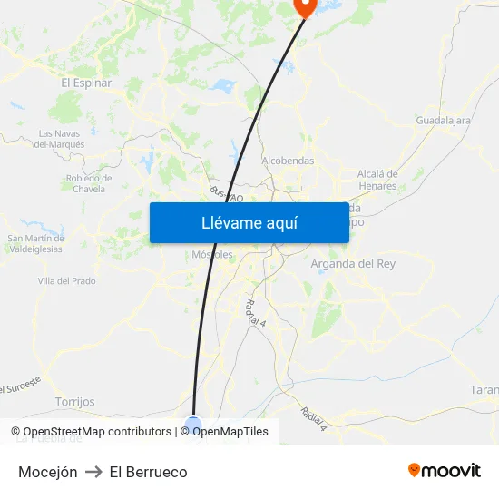 Mocejón to El Berrueco map