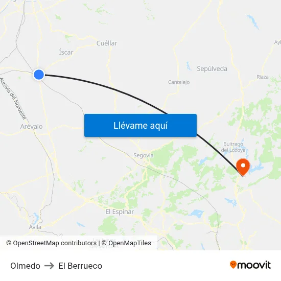 Olmedo to El Berrueco map