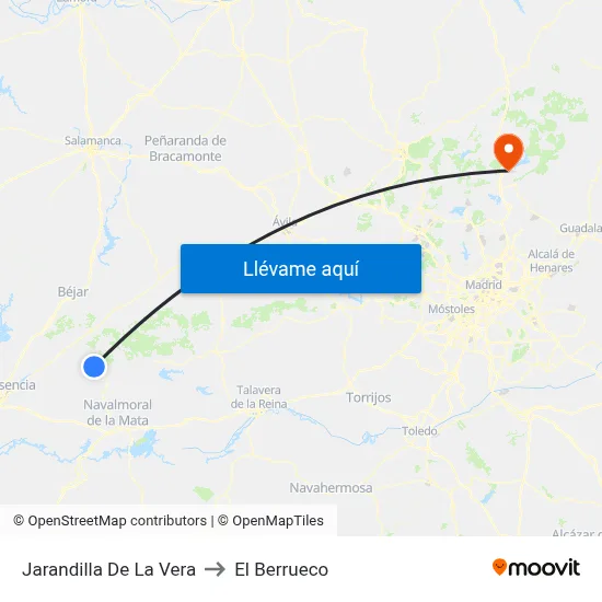 Jarandilla De La Vera to El Berrueco map