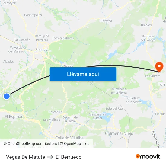 Vegas De Matute to El Berrueco map