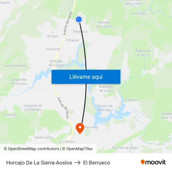 Horcajo De La Sierra-Aoslos to El Berrueco map