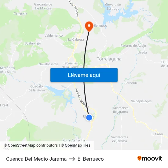 Cuenca Del Medio Jarama to El Berrueco map