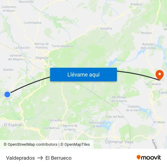 Valdeprados to El Berrueco map
