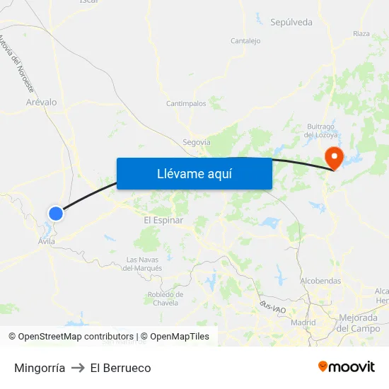 Mingorría to El Berrueco map