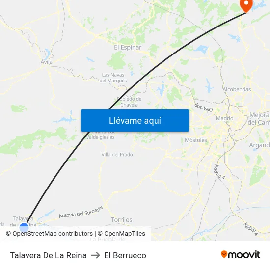 Talavera De La Reina to El Berrueco map