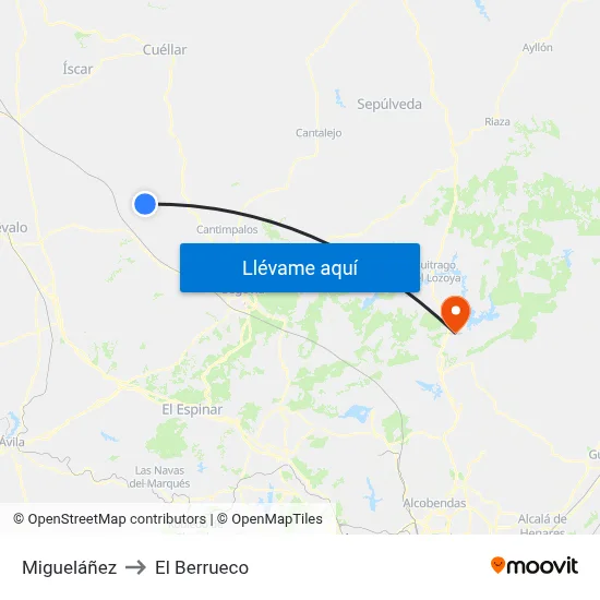 Migueláñez to El Berrueco map