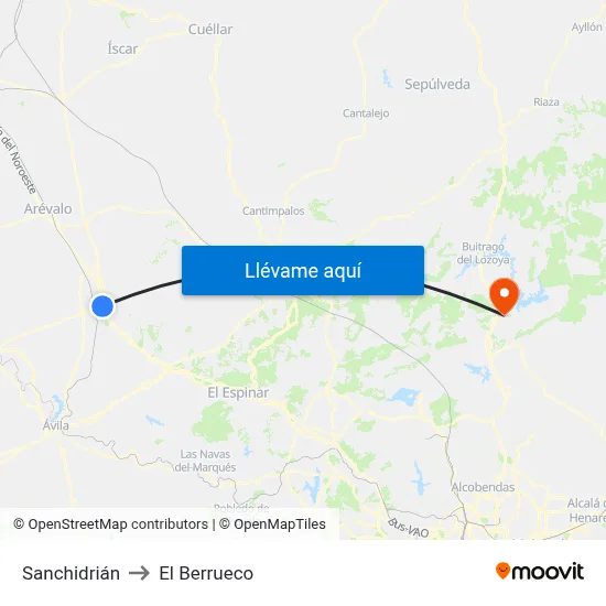 Sanchidrián to El Berrueco map