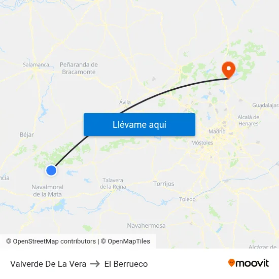 Valverde De La Vera to El Berrueco map