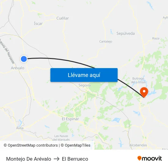 Montejo De Arévalo to El Berrueco map