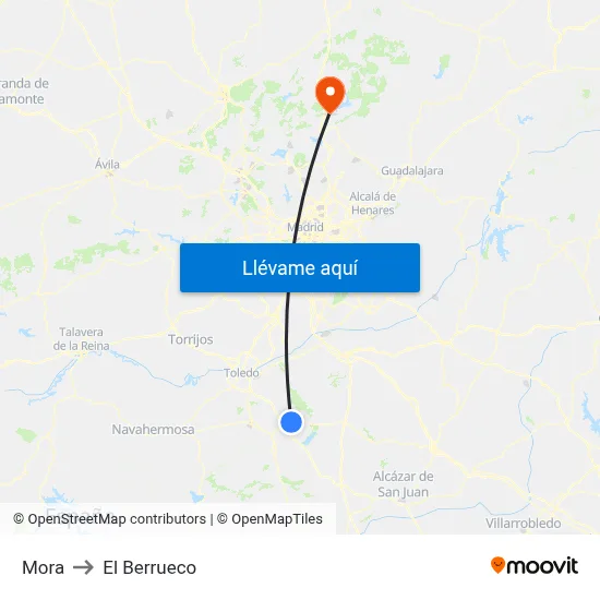 Mora to El Berrueco map