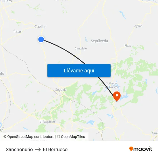 Sanchonuño to El Berrueco map