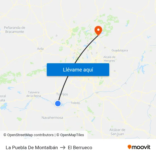 La Puebla De Montalbán to El Berrueco map
