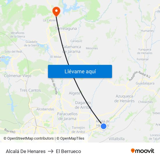 Alcalá De Henares to El Berrueco map