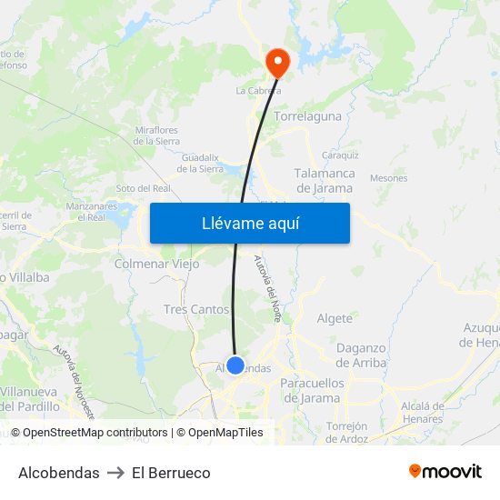 Alcobendas to El Berrueco map
