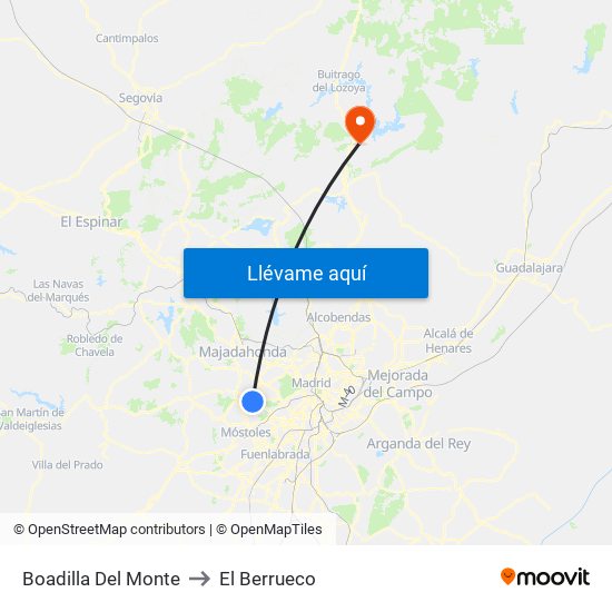 Boadilla Del Monte to El Berrueco map