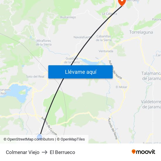 Colmenar Viejo to El Berrueco map