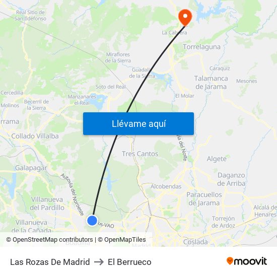 Las Rozas De Madrid to El Berrueco map