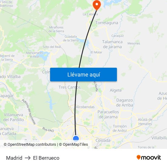 Madrid to El Berrueco map
