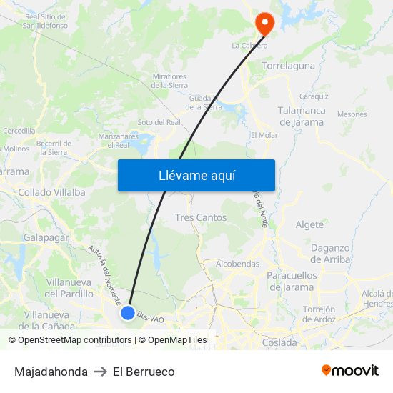 Majadahonda to El Berrueco map