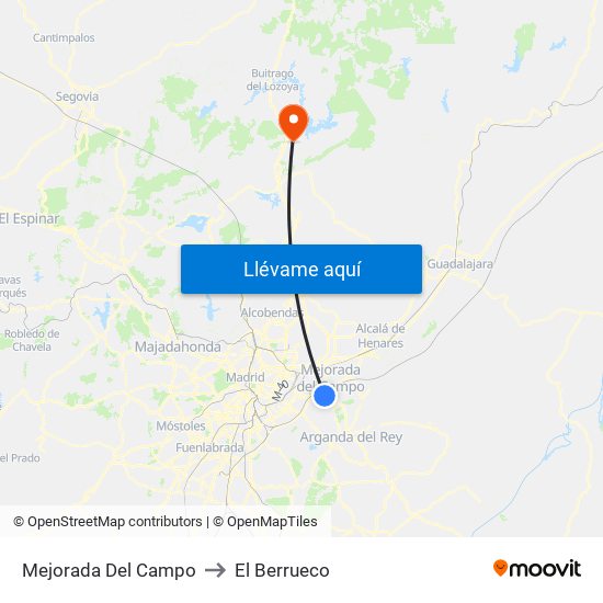 Mejorada Del Campo to El Berrueco map