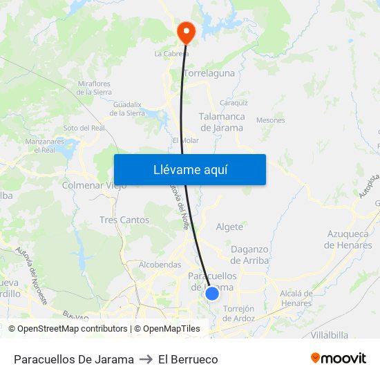 Paracuellos De Jarama to El Berrueco map