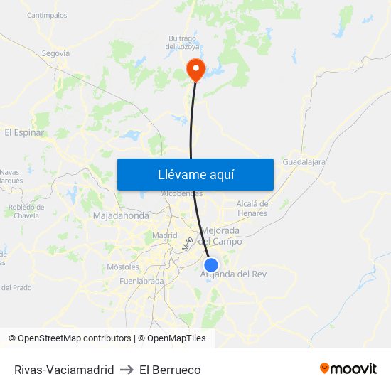 Rivas-Vaciamadrid to El Berrueco map