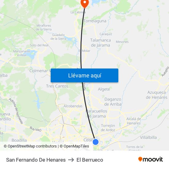 San Fernando De Henares to El Berrueco map