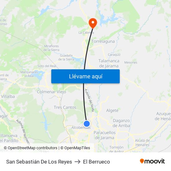 San Sebastián De Los Reyes to El Berrueco map
