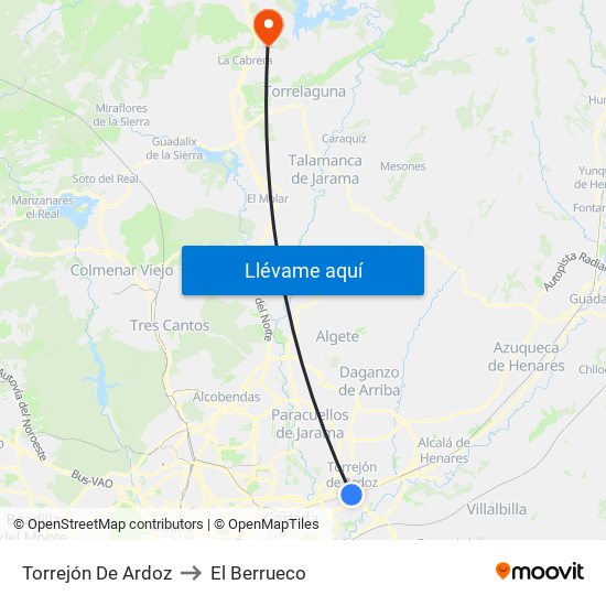 Torrejón De Ardoz to El Berrueco map