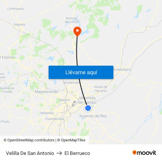 Velilla De San Antonio to El Berrueco map