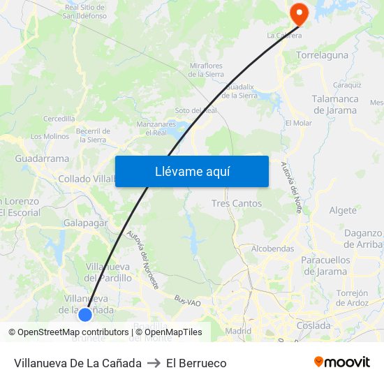 Villanueva De La Cañada to El Berrueco map