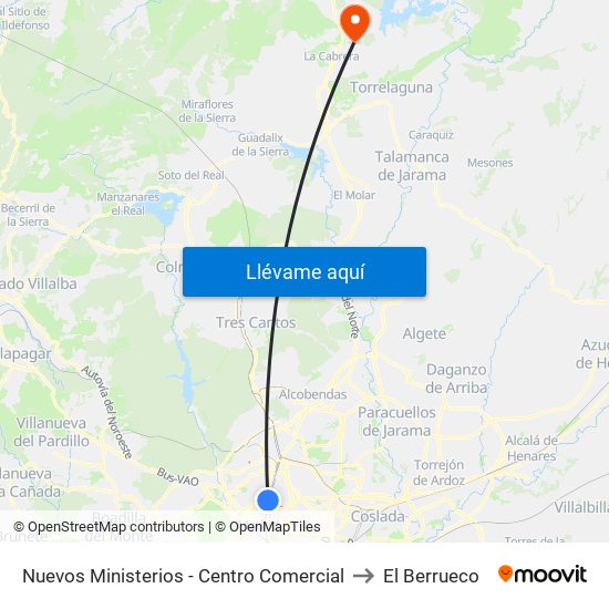 Nuevos Ministerios - Centro Comercial to El Berrueco map