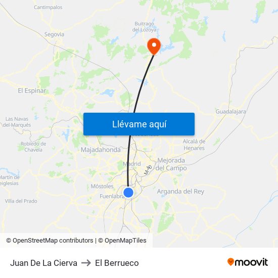 Juan De La Cierva to El Berrueco map