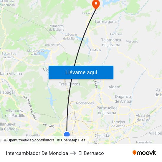 Intercambiador De Moncloa to El Berrueco map