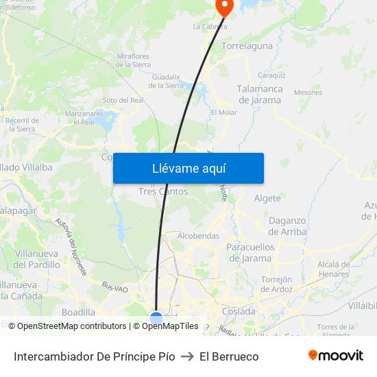 Intercambiador De Príncipe Pío to El Berrueco map
