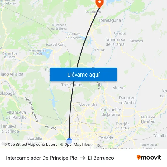 Intercambiador De Príncipe Pío to El Berrueco map