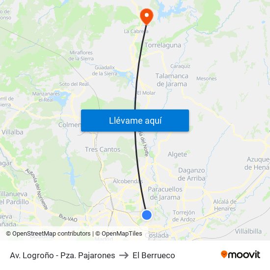 Av. Logroño - Pza. Pajarones to El Berrueco map