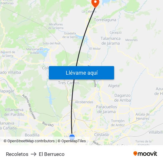 Recoletos to El Berrueco map