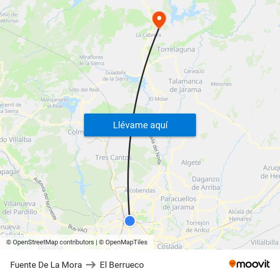 Fuente De La Mora to El Berrueco map