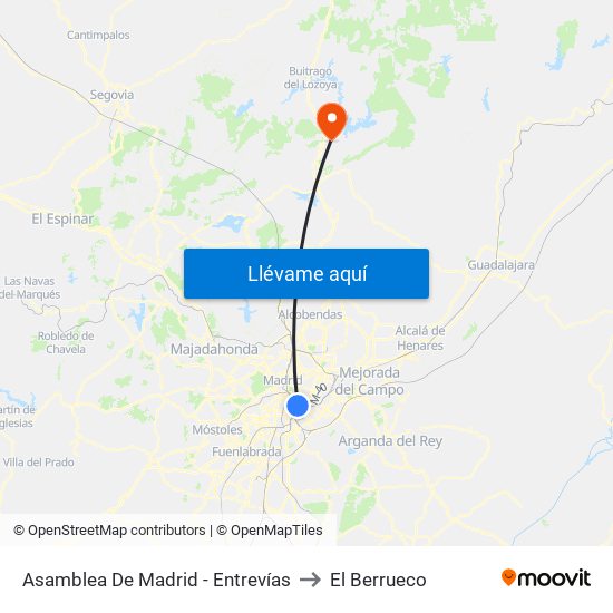 Asamblea De Madrid - Entrevías to El Berrueco map