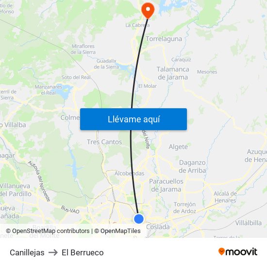Canillejas to El Berrueco map