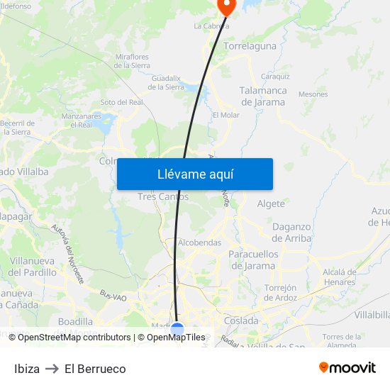 Ibiza to El Berrueco map