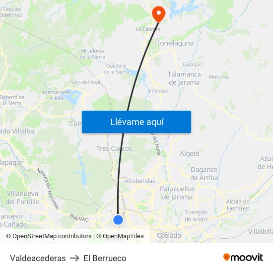 Valdeacederas to El Berrueco map
