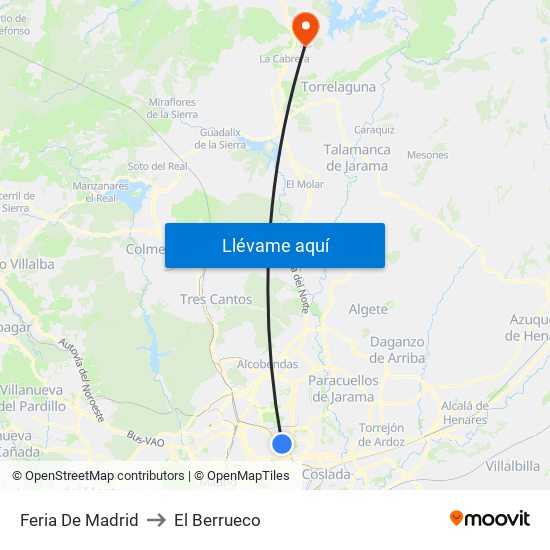 Feria De Madrid to El Berrueco map