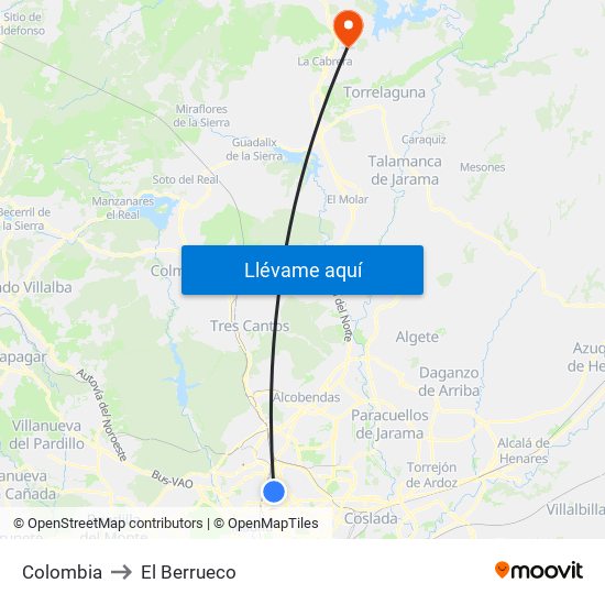 Colombia to El Berrueco map