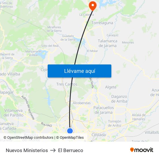 Nuevos Ministerios to El Berrueco map