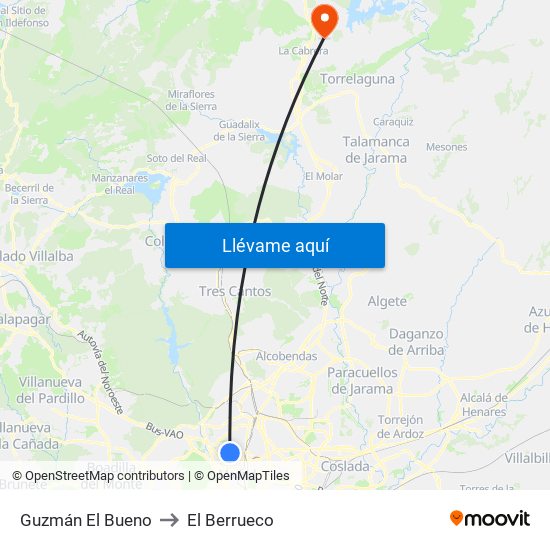 Guzmán El Bueno to El Berrueco map