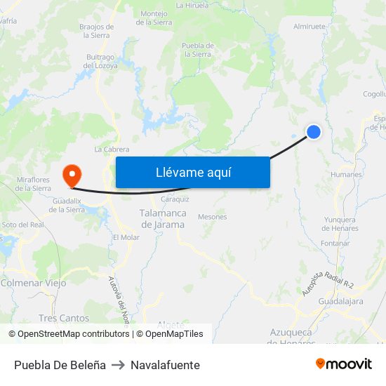 Puebla De Beleña to Navalafuente map