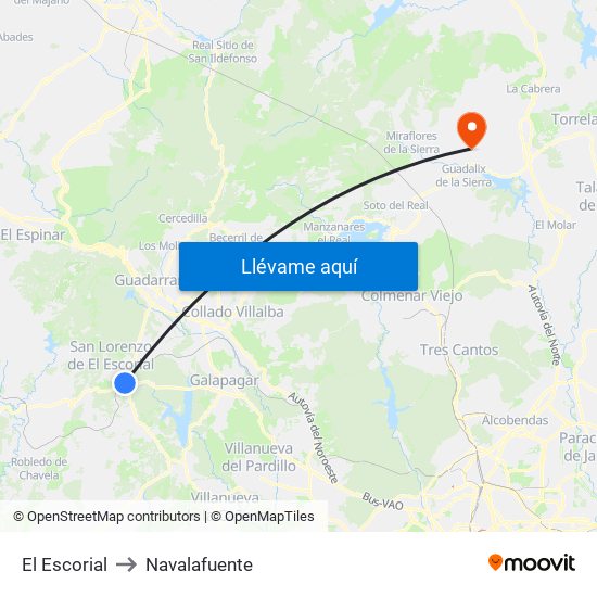 El Escorial to Navalafuente map